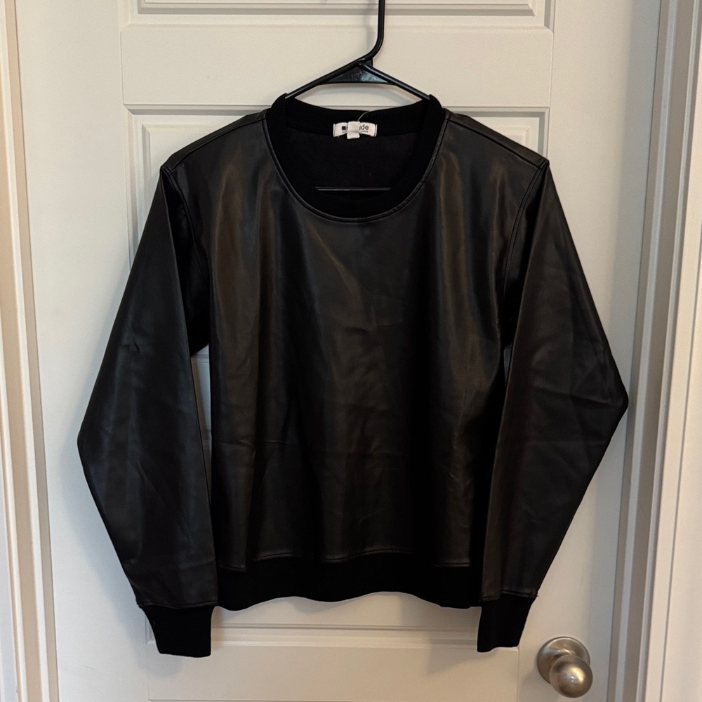 LA made Black Faux Leather Sweatshirt